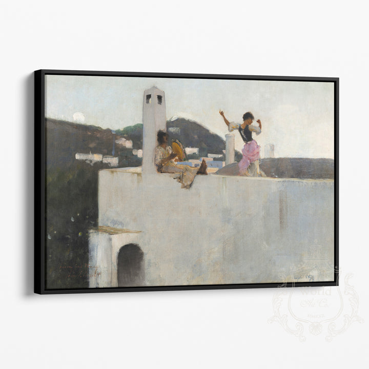 Capri Girl on Rooftop Framed Canvas