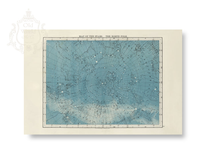 a blue and white map with stars on it