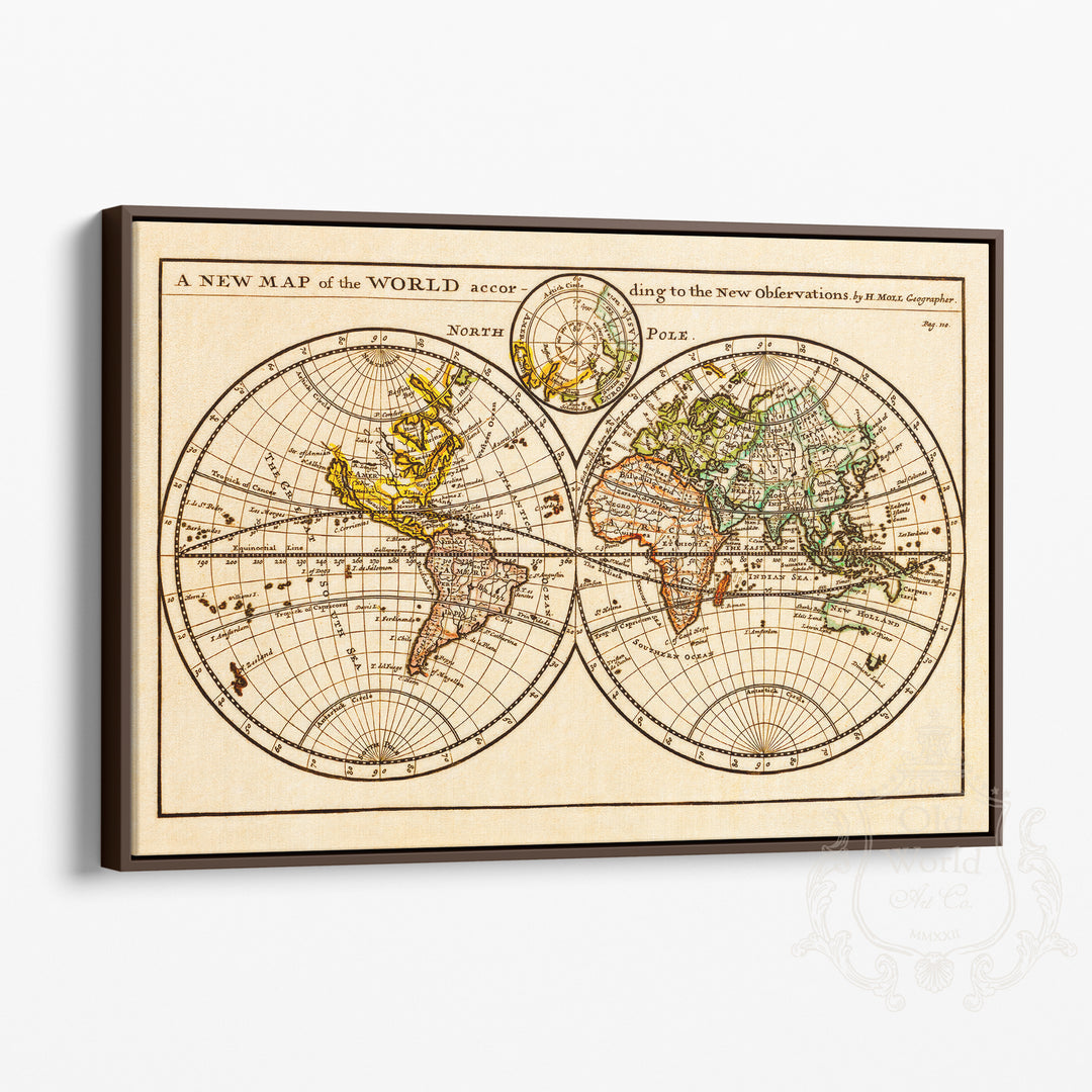 Map of the New World Framed Canvas
