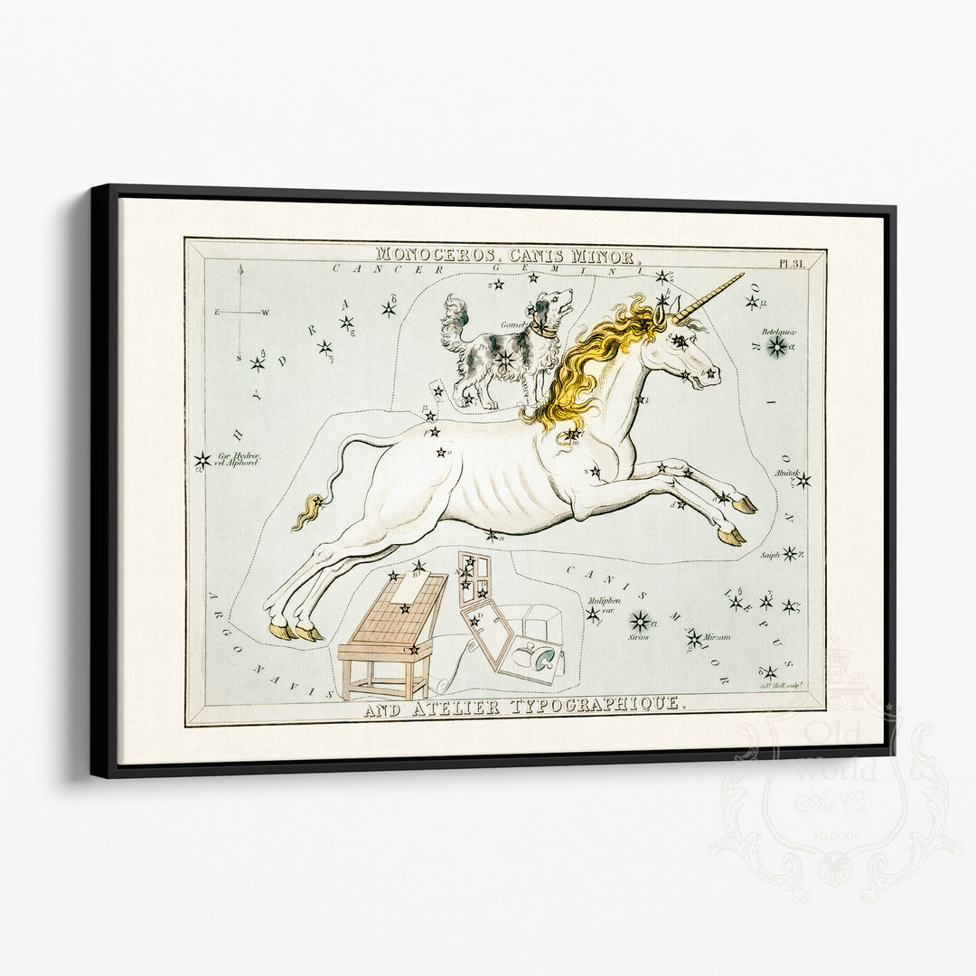 Celestial Unicorn Star Map Framed Canvas