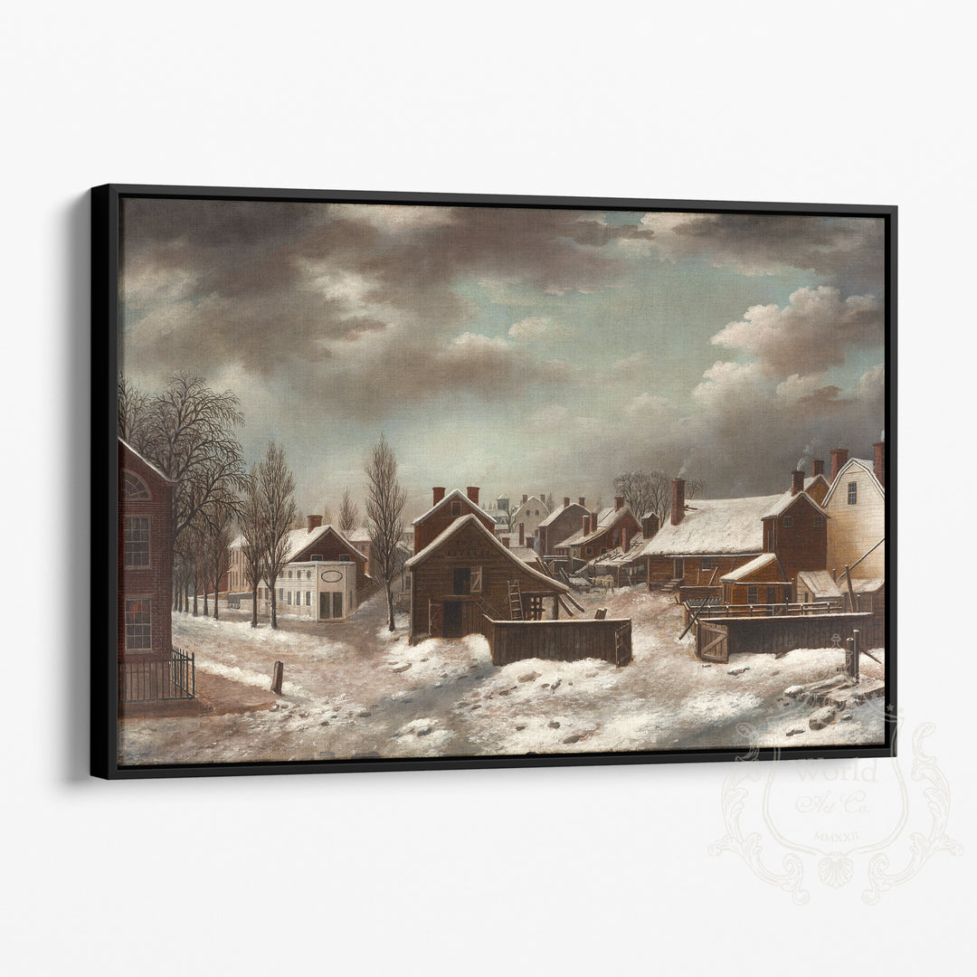 Winter Scene in Brooklyn Framed Canvas